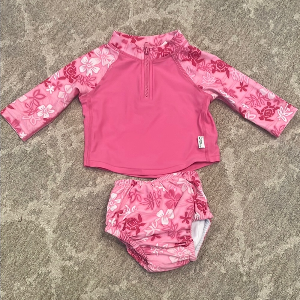 Girls' Pink Floral Rashguard Set - Long Sleeve Swim Top and Bottoms